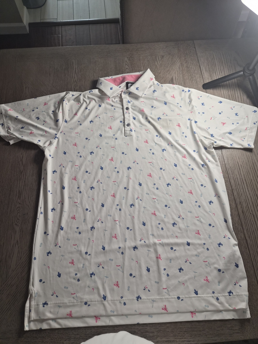 FootJoy White Polo with Pink & Blue Micro Print